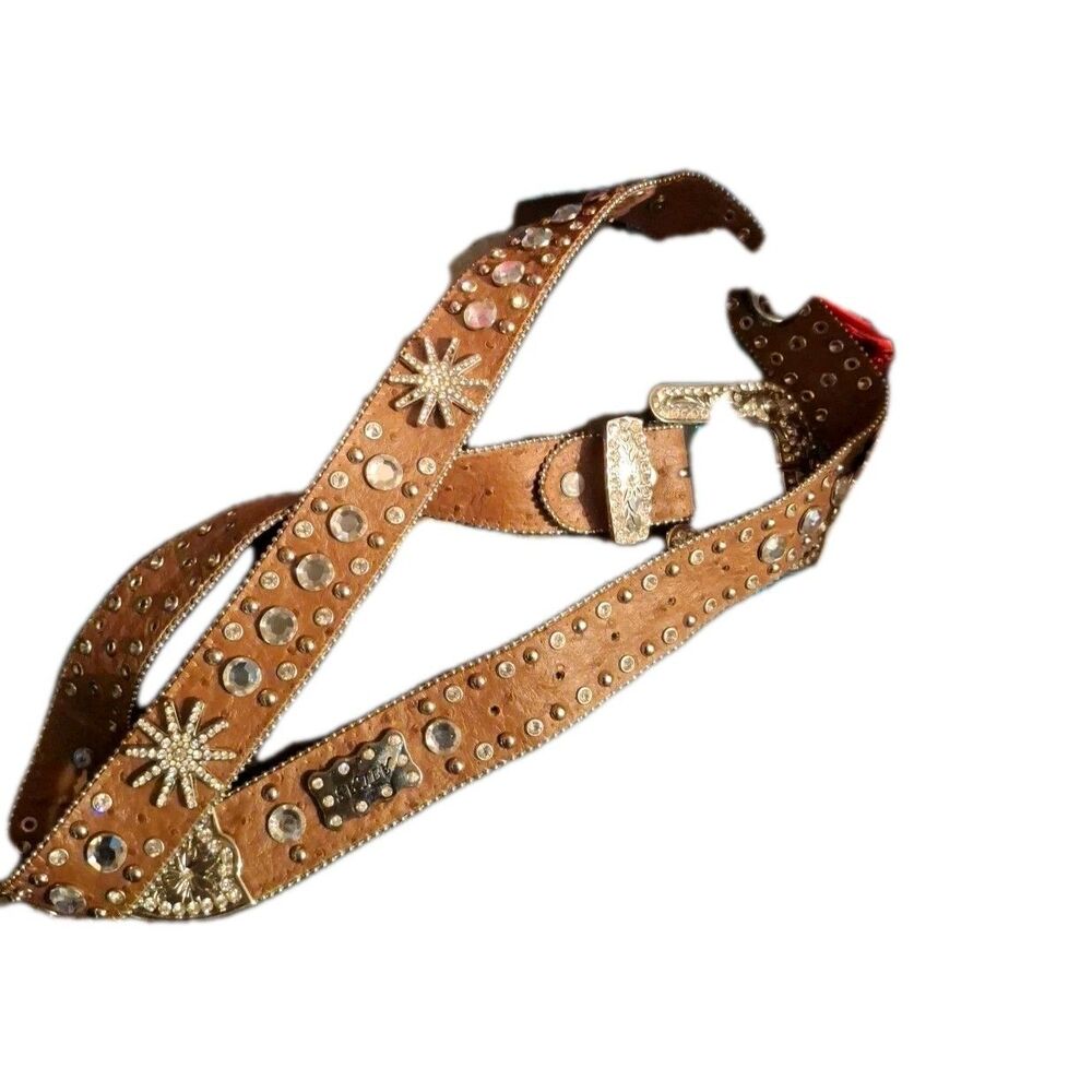 WB Atlas Women's Western Brown Leather Bling Belt Cowgirl Rodeo Rhinestone Sz XL